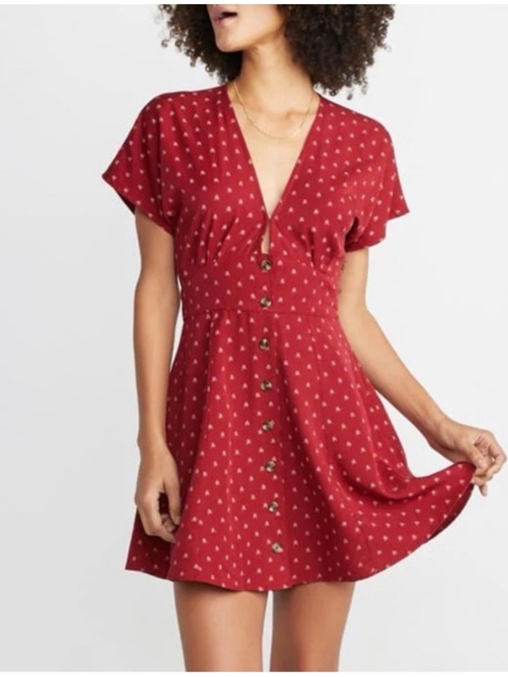 Marine Layer Camilla Red Button-Front V-Neck Mini Dress w/Micro Arrow Print ❤️